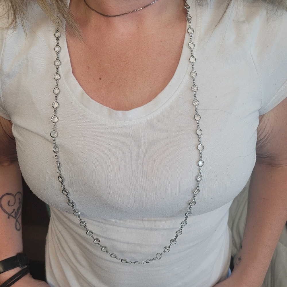 Touchstone Crystal Swarovski Crystal long necklace with  Circular crystal on it
